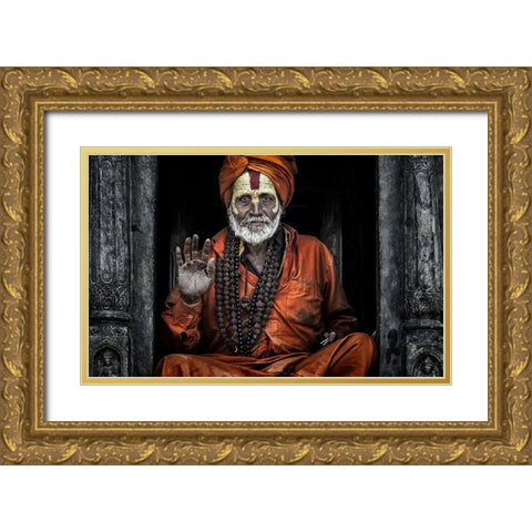 At The Pashupatinath Temple - Kathmandu Gold Ornate Wood Framed Art Print with Double Matting by Inazio Kuesta, Joxe
