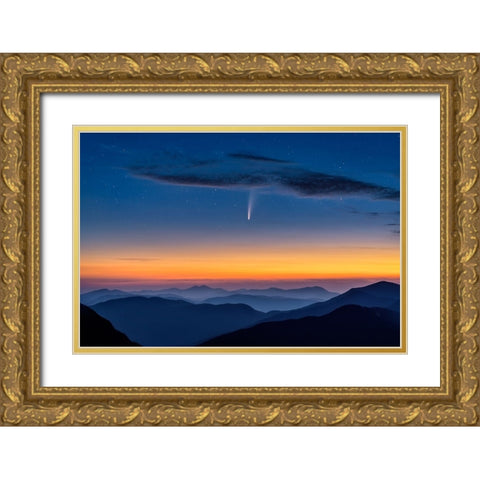 Comet Neowise Gold Ornate Wood Framed Art Print with Double Matting by Zhu, Hua