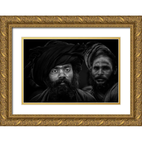 Holy Men. Kumbha Mela. Allahabad Gold Ornate Wood Framed Art Print with Double Matting by Cavalli, Giovanni