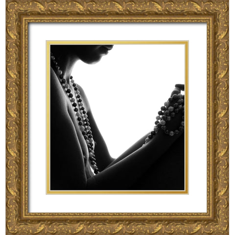 Necklace Gold Ornate Wood Framed Art Print with Double Matting by bicibici