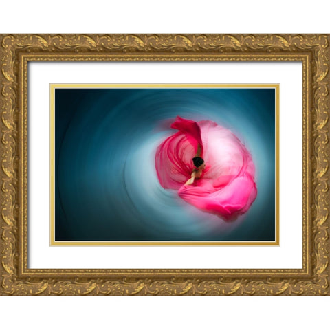 Pink Ballerina Gold Ornate Wood Framed Art Print with Double Matting by Abu, Dekel