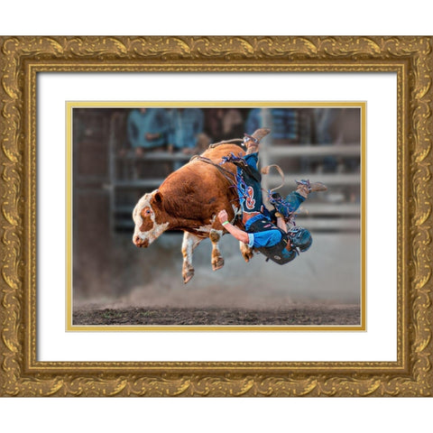 Bull Riding Gold Ornate Wood Framed Art Print with Double Matting by Ma, Frank