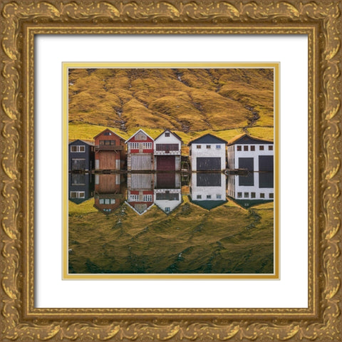 Fishing Huts Gold Ornate Wood Framed Art Print with Double Matting by Santos, Carlos Grury