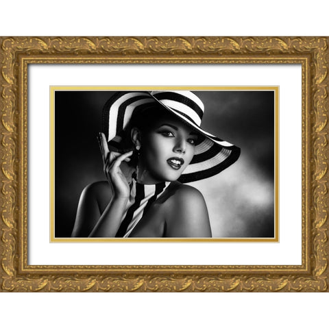 Blackandwhite Gold Ornate Wood Framed Art Print with Double Matting by Tambe, Peppe