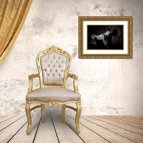The Leopard Gold Ornate Wood Framed Art Print with Double Matting by Yang, James