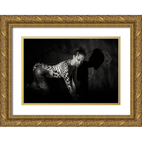 The Leopard Gold Ornate Wood Framed Art Print with Double Matting by Yang, James