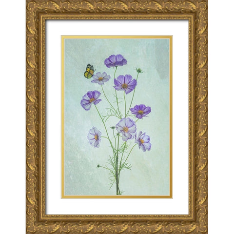 Elegant Cosmos Flowers Gold Ornate Wood Framed Art Print with Double Matting by Jacobs, Lydia