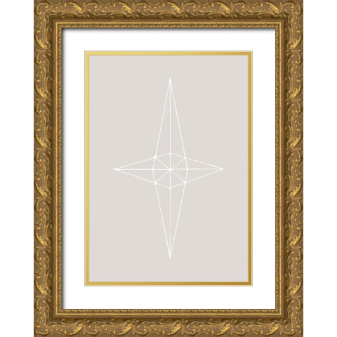 Grid Star Grey Gold Ornate Wood Framed Art Print with Double Matting by 1x Studio II