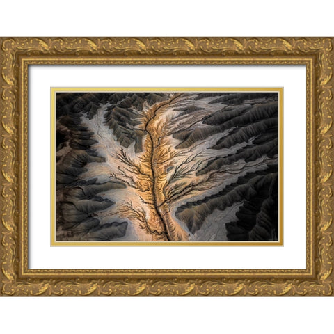 Magic Land -- An Aerial Abstract Gold Ornate Wood Framed Art Print with Double Matting by Bian, James