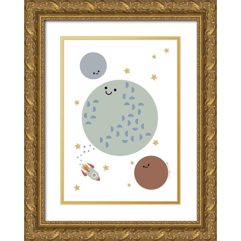 Solar Earth Moon Gold Ornate Wood Framed Art Print with Double Matting by 1x Studio II