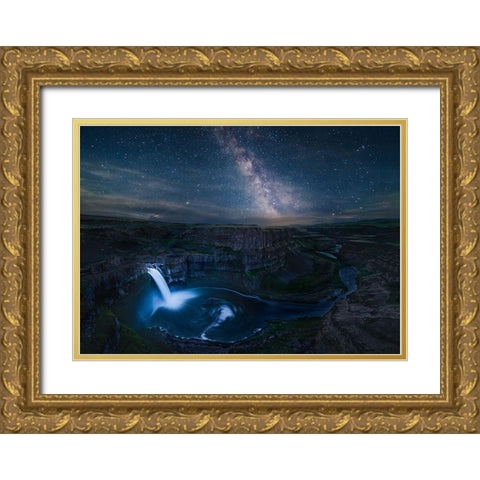 Falls In Night Gold Ornate Wood Framed Art Print with Double Matting by Xu, Leah