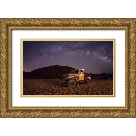Car Under The Milkyway Galaxy Gold Ornate Wood Framed Art Print with Double Matting by Shawki Ibrahim, Saad