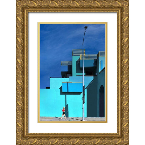 Blue On Blue - Downtown Los Angeles Gold Ornate Wood Framed Art Print with Double Matting by Orbach, Arnon