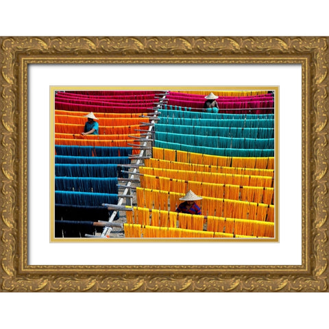 Thread drying Gold Ornate Wood Framed Art Print with Double Matting by Nandi, Shaibal