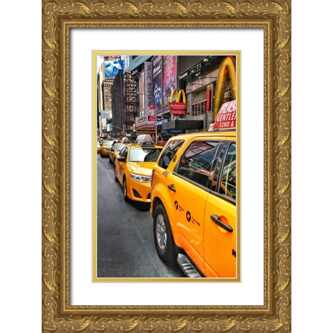 Nyc Cabs Gold Ornate Wood Framed Art Print with Double Matting by Pessach, Kobbie