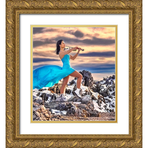 Tanya-The Queen Of The Violin Gold Ornate Wood Framed Art Print with Double Matting by Nanev, Vasil