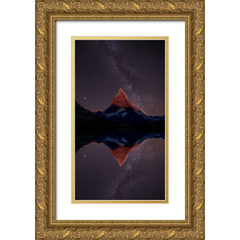 A mountain of stars Gold Ornate Wood Framed Art Print with Double Matting by Victor, Baldea