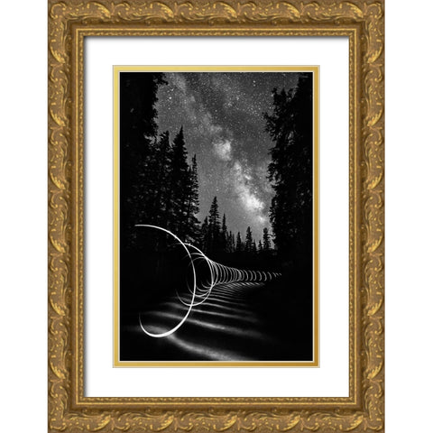 Light Painting Under The Milky Way Gold Ornate Wood Framed Art Print with Double Matting by Shen, Yanyu