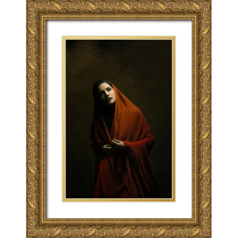 Persian Girl Gold Ornate Wood Framed Art Print with Double Matting by Hasheminasab, Moein