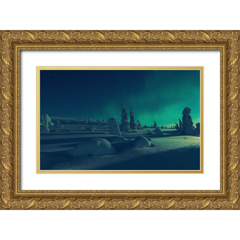 When Moonlight Meet Polar Lights Gold Ornate Wood Framed Art Print with Double Matting by Rosenfeld, Haim