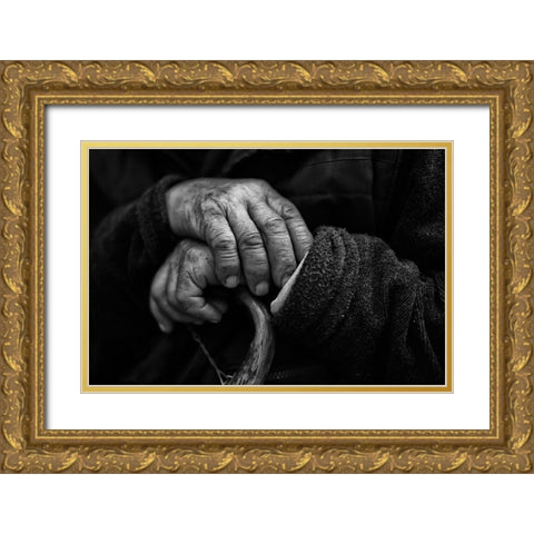 Retired hands Gold Ornate Wood Framed Art Print with Double Matting by Logiotatides, Yiannis