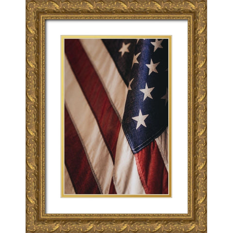USA Flag Gold Ornate Wood Framed Art Print with Double Matting by Mossholder, Tim