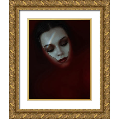 Red Moon Gold Ornate Wood Framed Art Print with Double Matting by Hasanian, Yasin