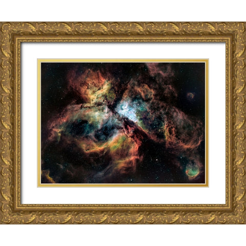 Carina Nebula Gold Ornate Wood Framed Art Print with Double Matting by TaranSohal