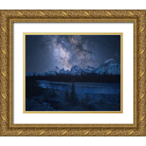 Milky Way over Mountains Gold Ornate Wood Framed Art Print with Double Matting by F. Turienzo, Carlos
