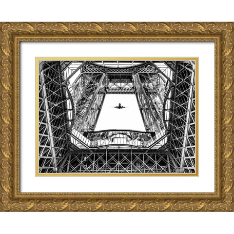 Paris Eifel Gold Ornate Wood Framed Art Print with Double Matting by Philippe, Laruelle