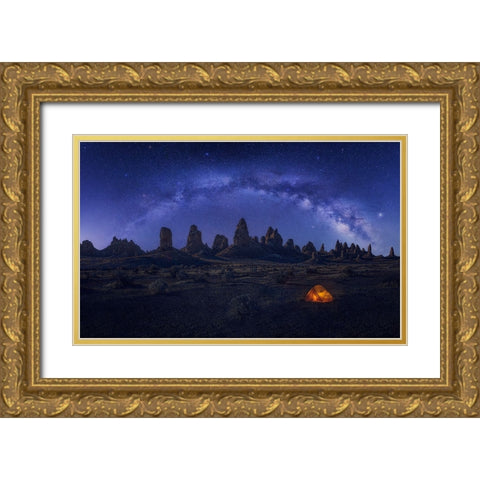Milky Way Over The Strange Land Gold Ornate Wood Framed Art Print with Double Matting by Zhang, Anna