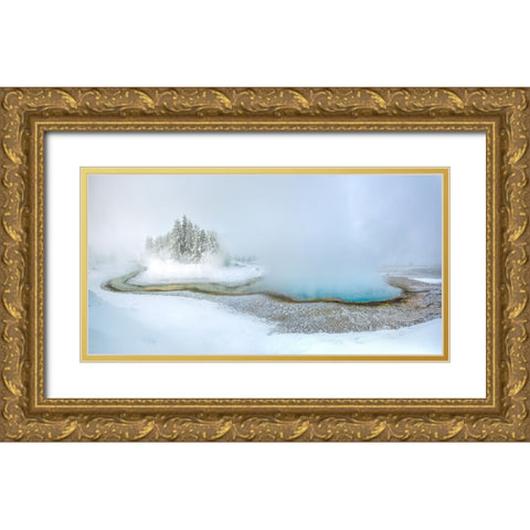 A Little Pearl Pond Gold Ornate Wood Framed Art Print with Double Matting by Mao, Dianne