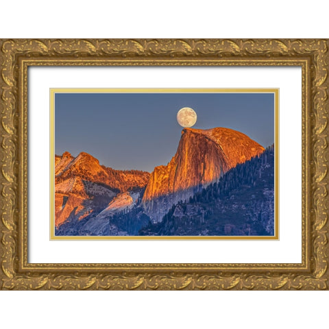 Moonrise Over Half Dome Gold Ornate Wood Framed Art Print with Double Matting by Lin, Ning