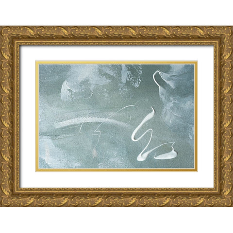 Green And White Acrylic No 1 Gold Ornate Wood Framed Art Print with Double Matting by Uplusmestudio