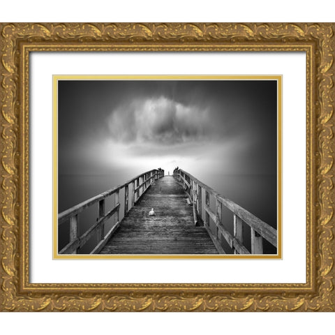 Ancient Pier Of Sassnitz Gold Ornate Wood Framed Art Print with Double Matting by Winkler, Jens