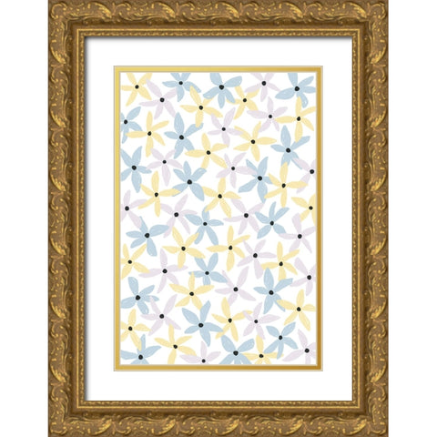 Playful Flowers Gold Ornate Wood Framed Art Print with Double Matting by Uplusmestudio
