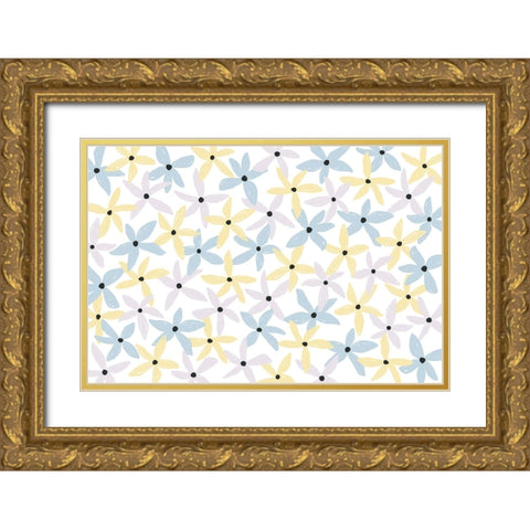 Playful Flowers Gold Ornate Wood Framed Art Print with Double Matting by Uplusmestudio