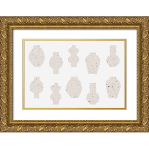 Abstract Vases Beige Gold Ornate Wood Framed Art Print with Double Matting by Uplusmestudio