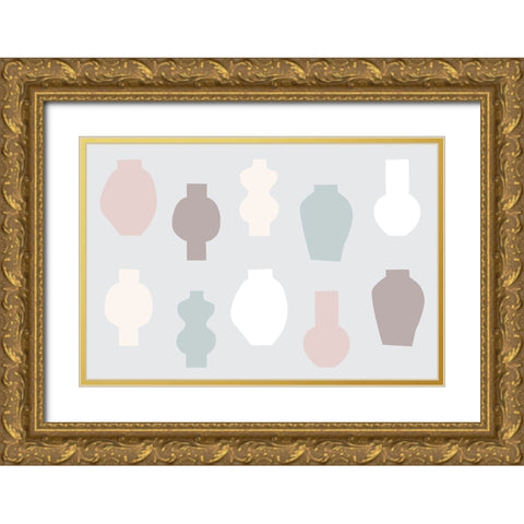 Abstract Vases Pastel Gold Ornate Wood Framed Art Print with Double Matting by Uplusmestudio