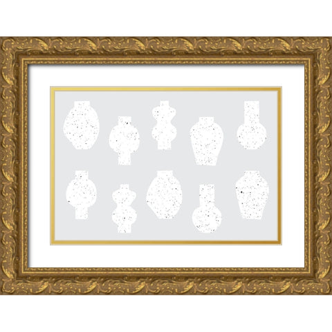 Abstract Vases White Gold Ornate Wood Framed Art Print with Double Matting by Uplusmestudio
