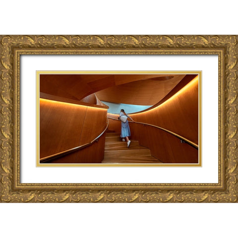 Stairs 2 Gold Ornate Wood Framed Art Print with Double Matting by Zhou, Steven