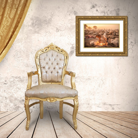 A Young Mundari Herder At Work Gold Ornate Wood Framed Art Print with Double Matting by Cole, Trevor