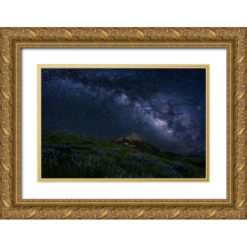 Night Sky Over A Mountain Ridge Gold Ornate Wood Framed Art Print with Double Matting by Cai, James