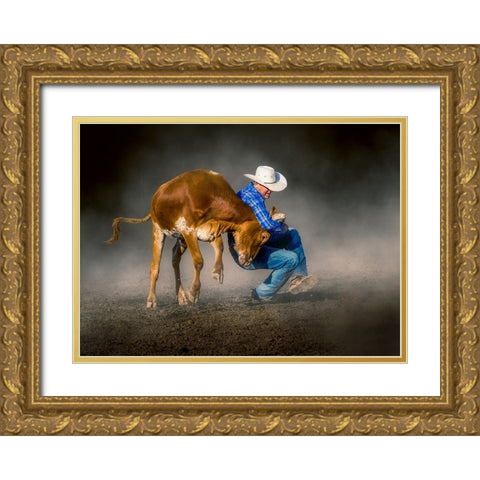 Wrestling Down Gold Ornate Wood Framed Art Print with Double Matting by Ma, Frank