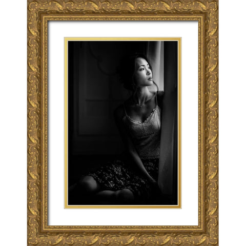 Relaxing At The Window Gold Ornate Wood Framed Art Print with Double Matting by Yamamoto, Eiji