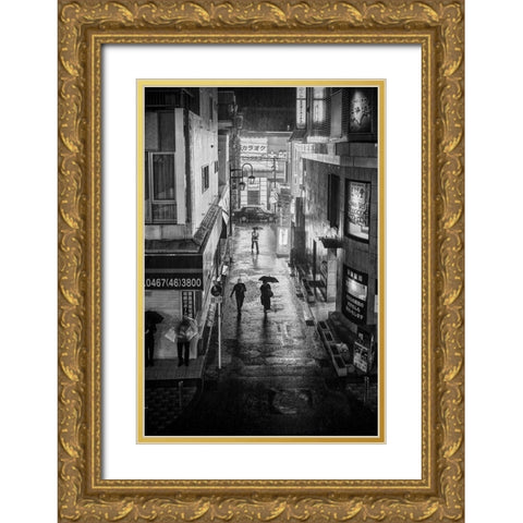 Hard Rain Gold Ornate Wood Framed Art Print with Double Matting by Hasegawa, Takashi