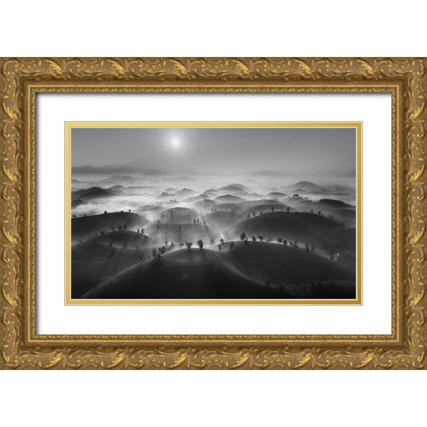 New Day In Long Coc Tea Hill Gold Ornate Wood Framed Art Print with Double Matting by Tan Tuan, Nguyen