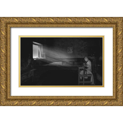 Reading Time Gold Ornate Wood Framed Art Print with Double Matting by Zeng, Jiahong