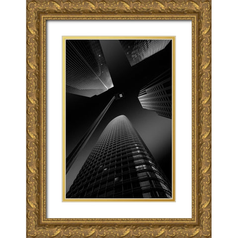 San Francisco Landmarks Gold Ornate Wood Framed Art Print with Double Matting by Shu, Rong