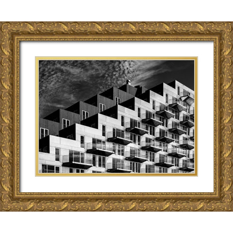 Blocks Gold Ornate Wood Framed Art Print with Double Matting by Koer, Jaap